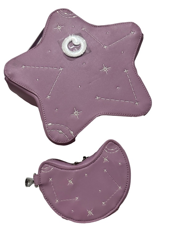 Carmico Handbags - Carmico Lavender & White Moon & Stars Convertible Bag Matching Mini Moon Wallet